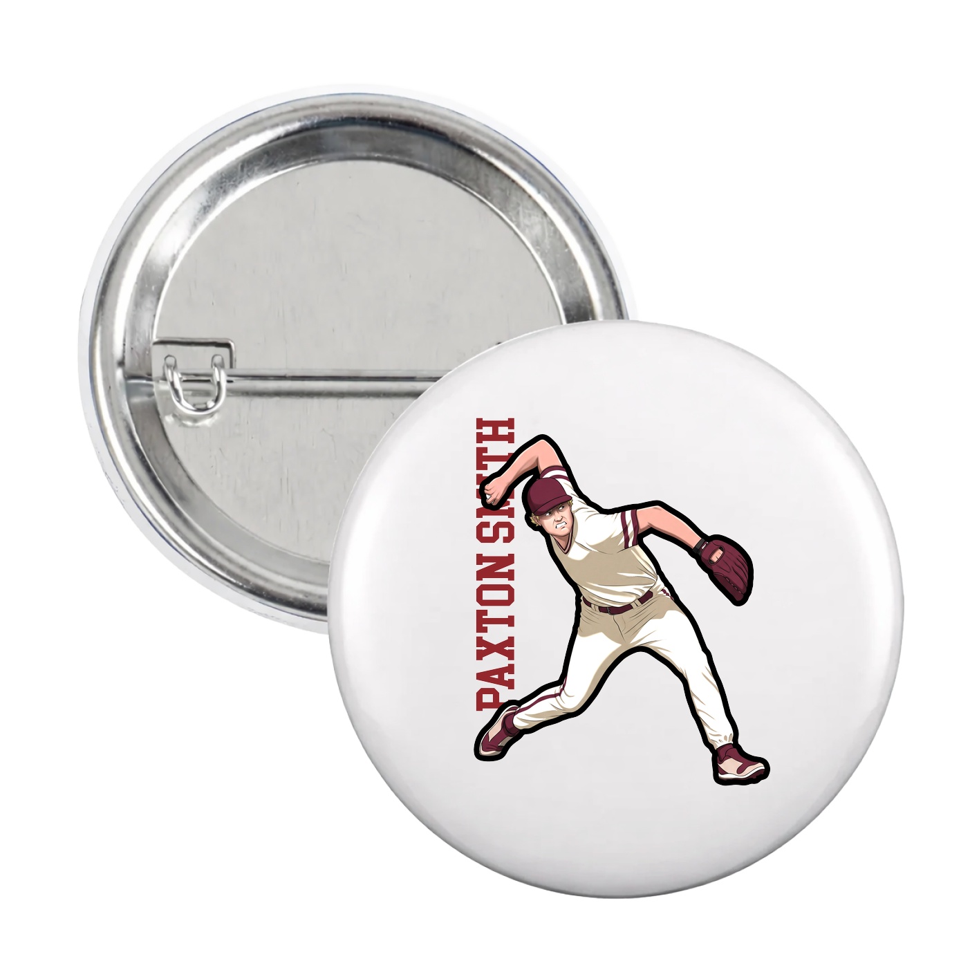 Game Day Button — Name Vertical in White