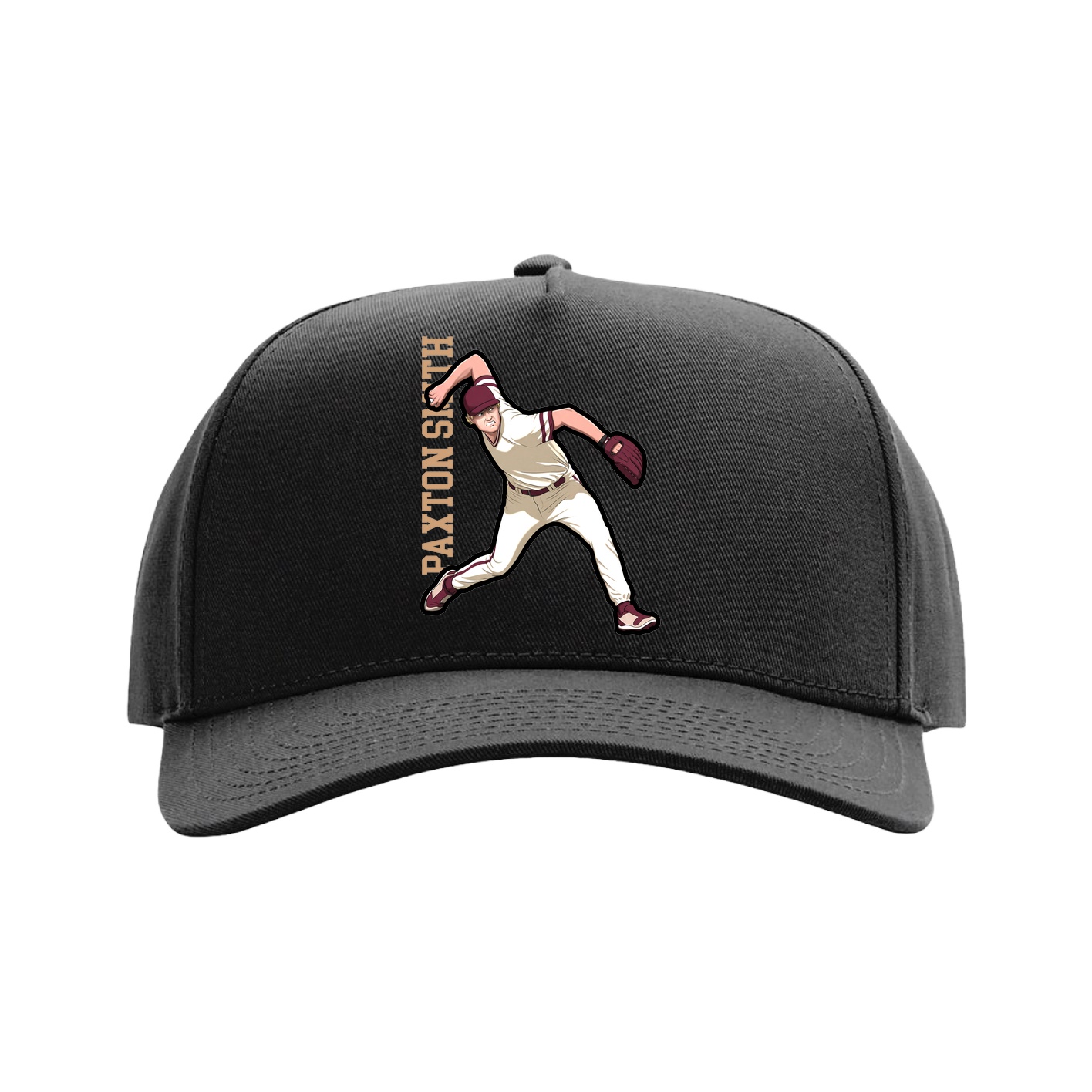 Full Fabric Five-Panel Champ Cap — Name Vertical in Black