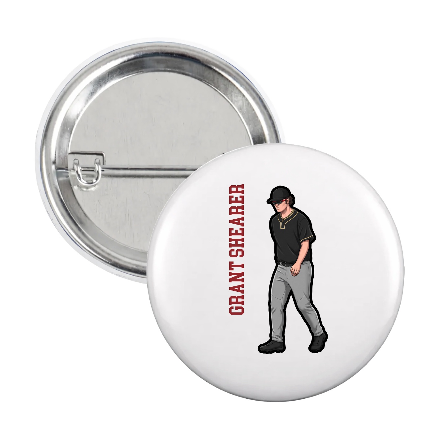 Game Day Button — Name Vertical in White