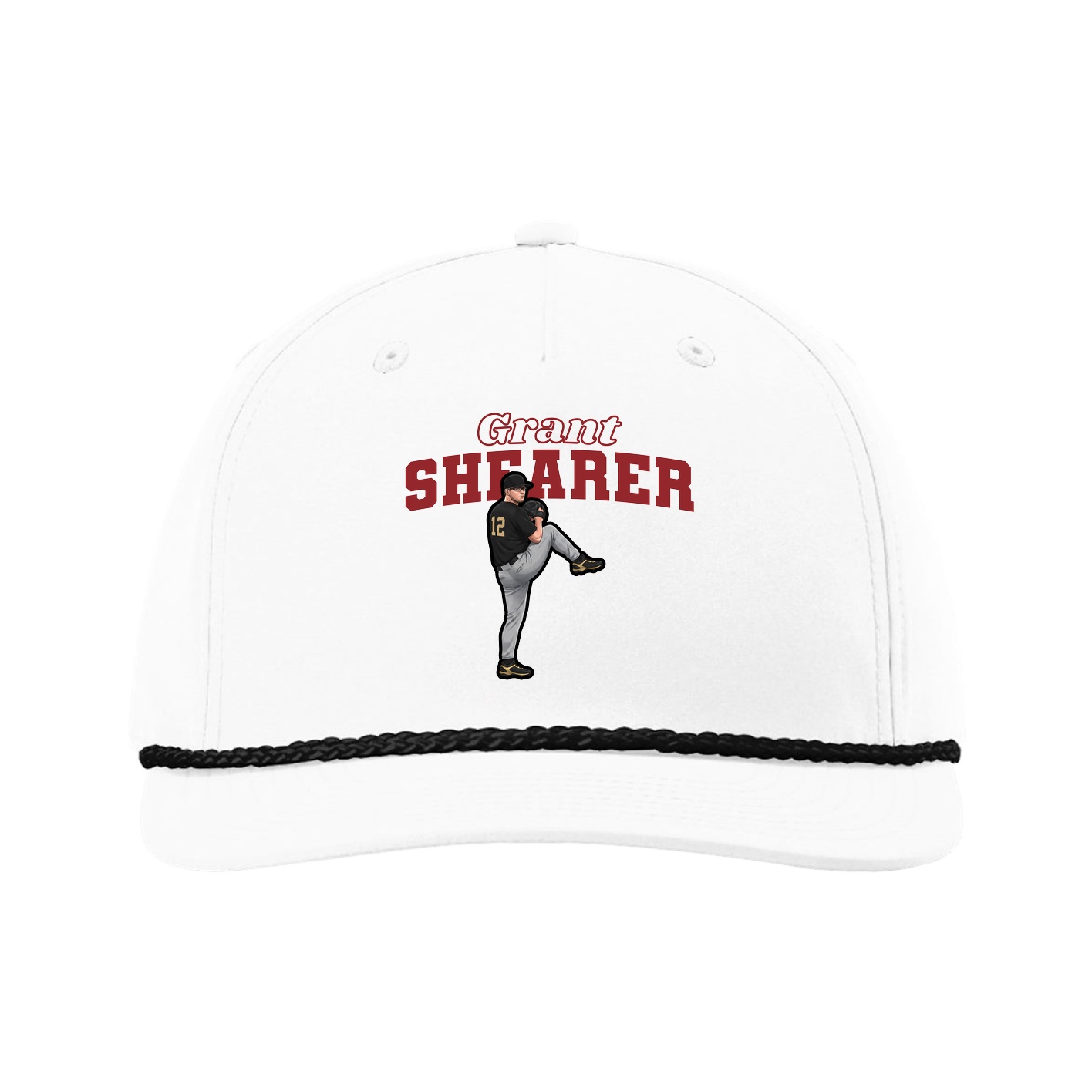 Five-Panel Classic Rope Cap — Name Arch in White