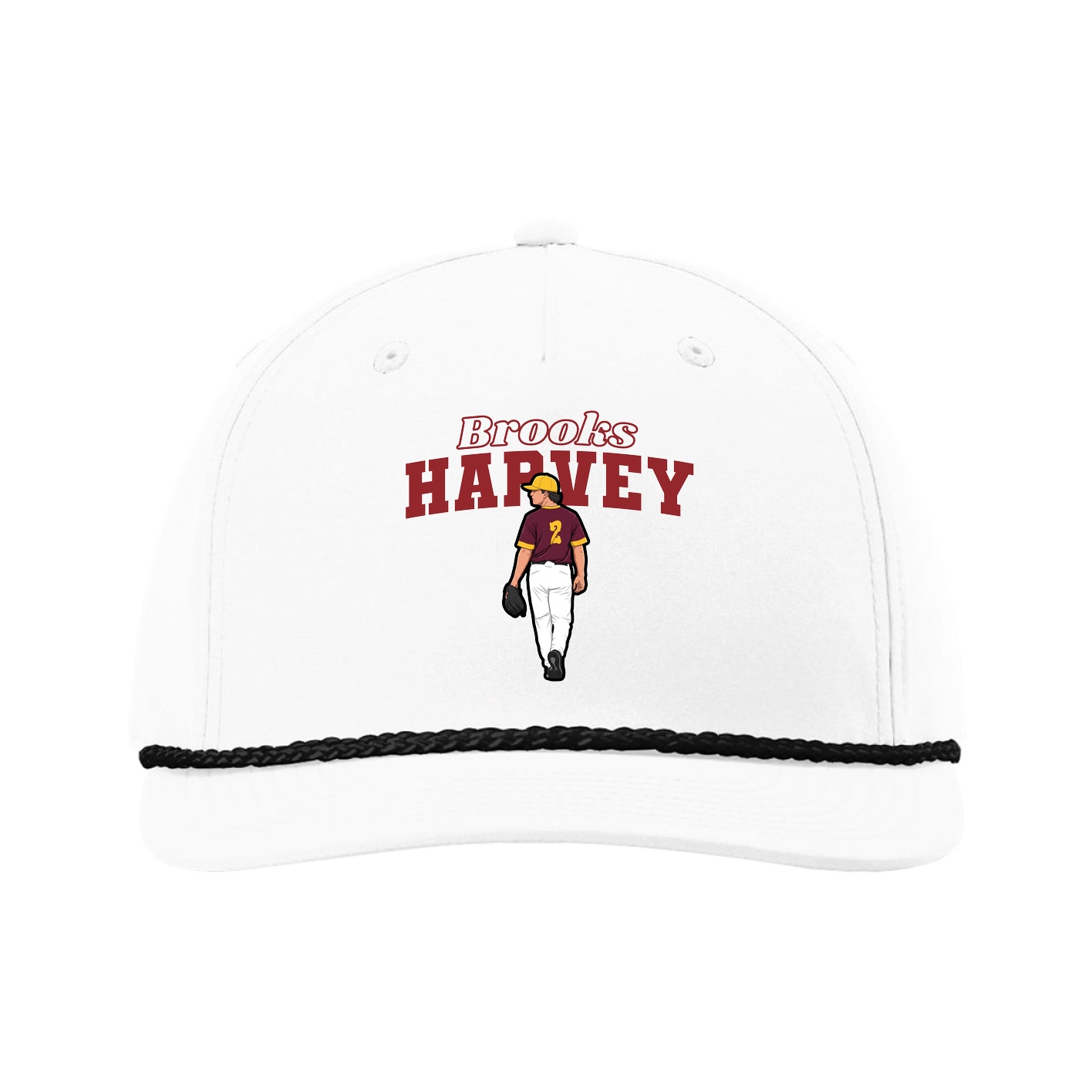 Five-Panel Classic Rope Cap — Name Arch in White