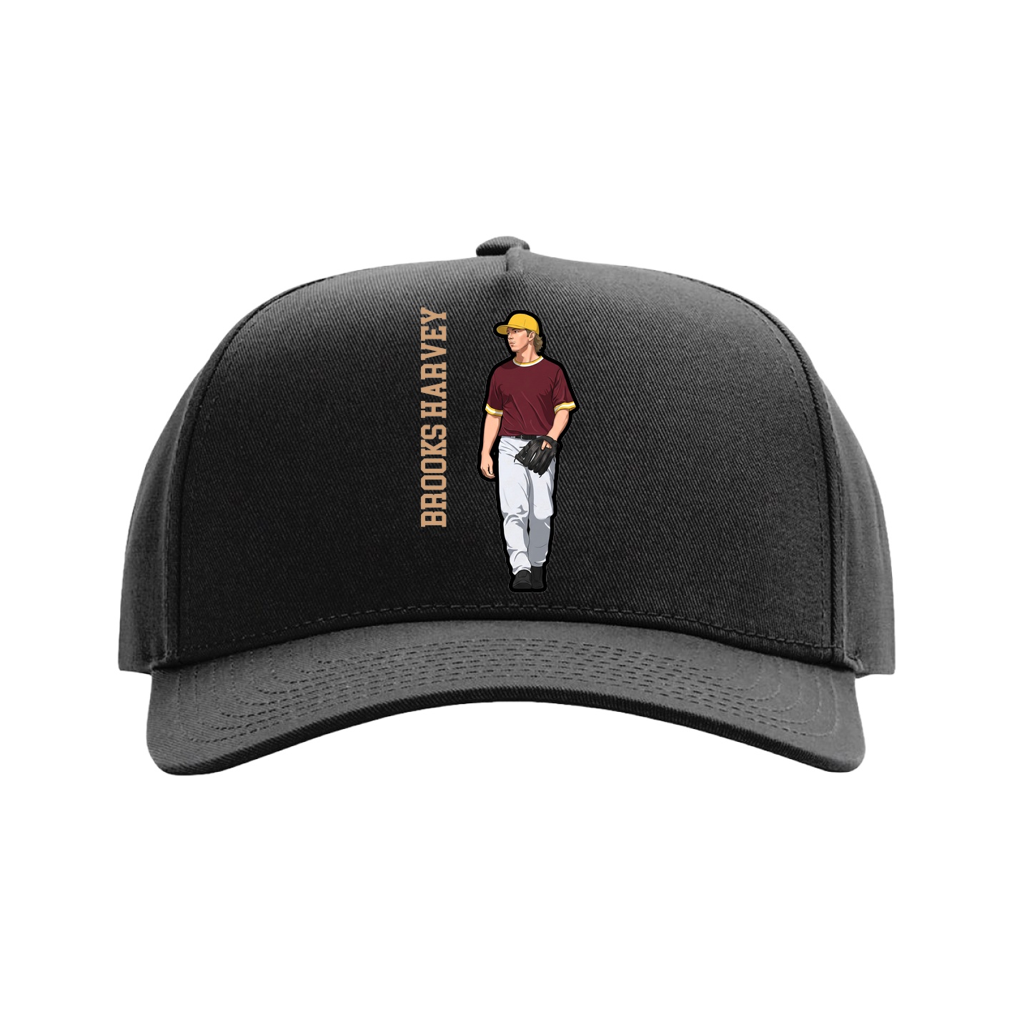 Full Fabric Five-Panel Champ Cap — Name Vertical in Black