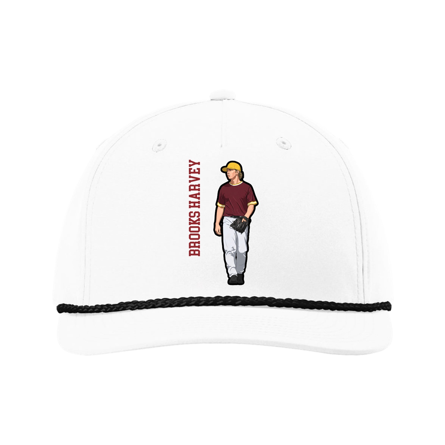 Five-Panel Classic Rope Cap — Name Vertical in White