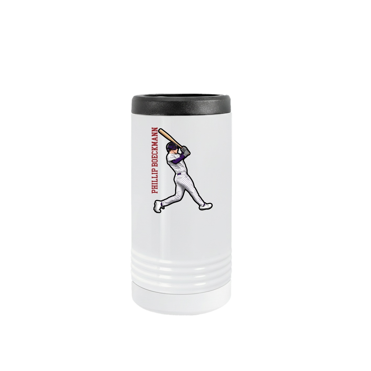 Slim Beverage Holder — Name Vertical in White