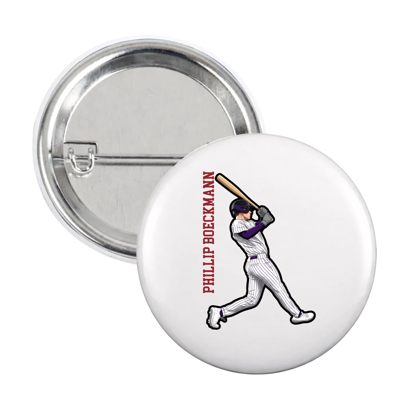 Game Day Button — Name Vertical in White