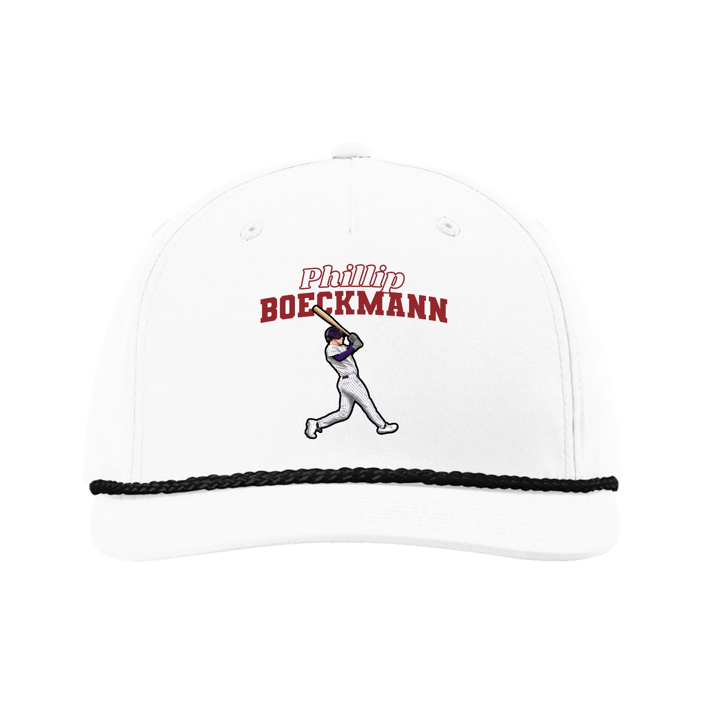 Five-Panel Classic Rope Cap — Name Arch in White