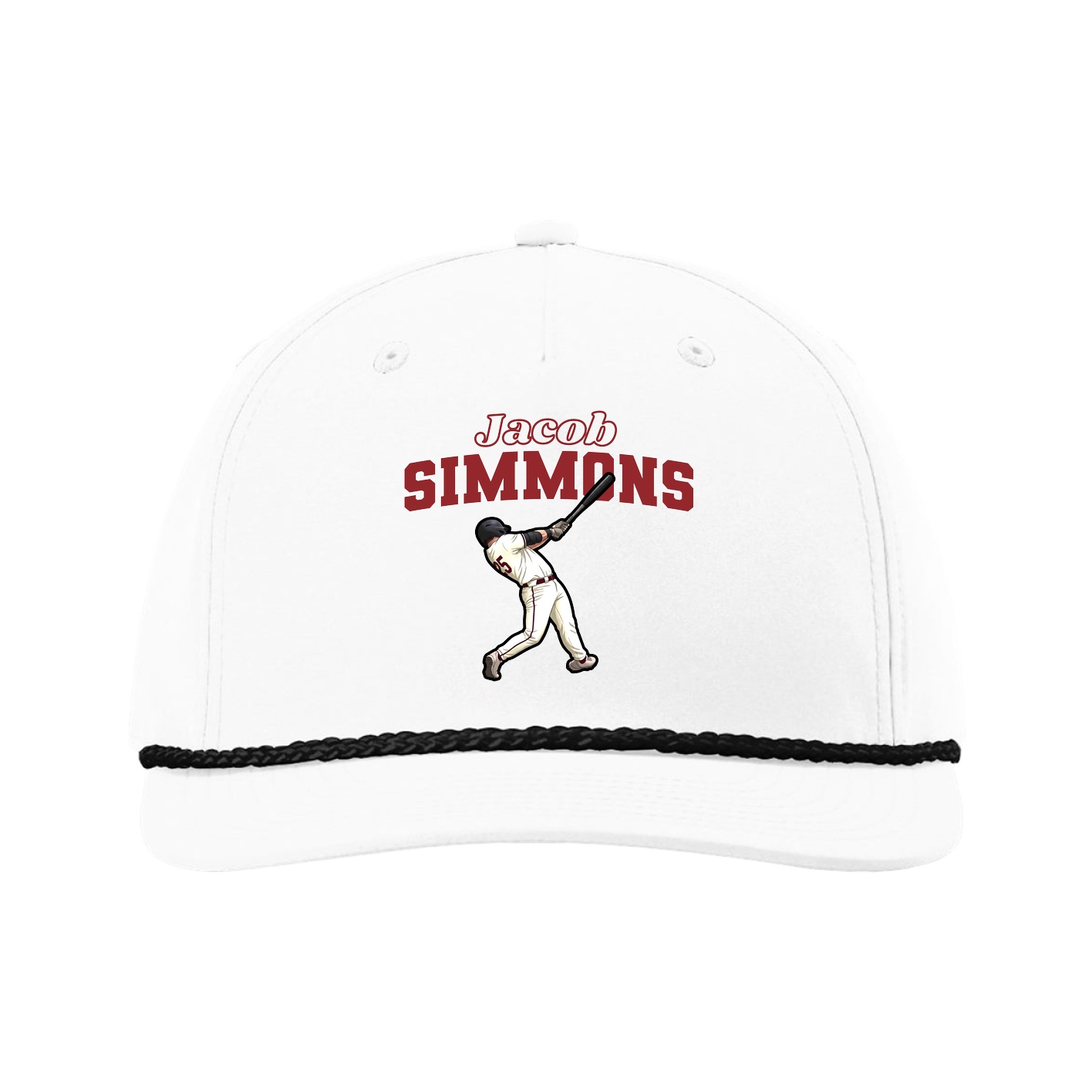 Five-Panel Classic Rope Cap — Name Arch in White