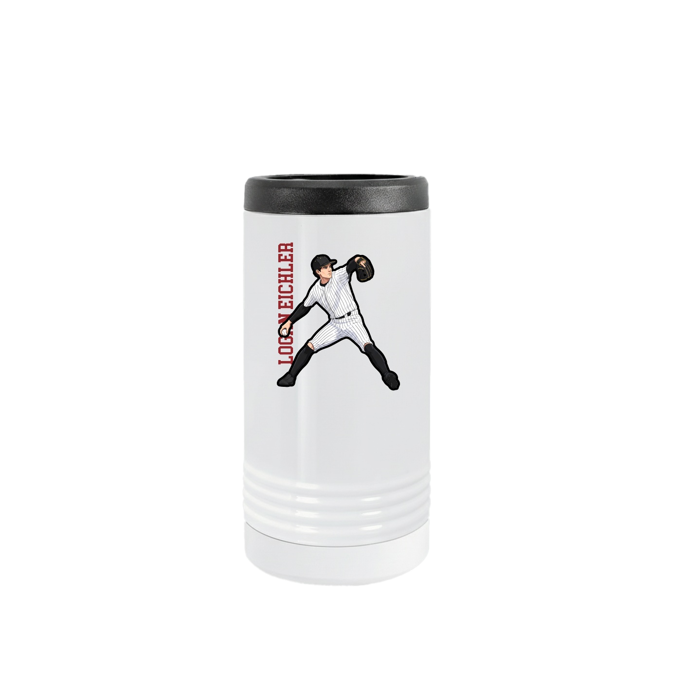 Slim Beverage Holder — Name Vertical in White
