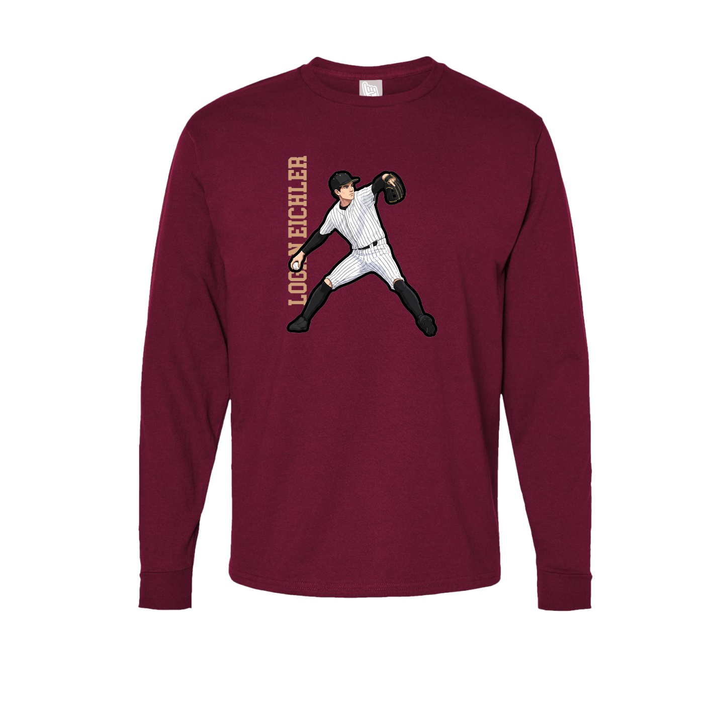Long Sleeve Tee — Name Vertical in Cardinal