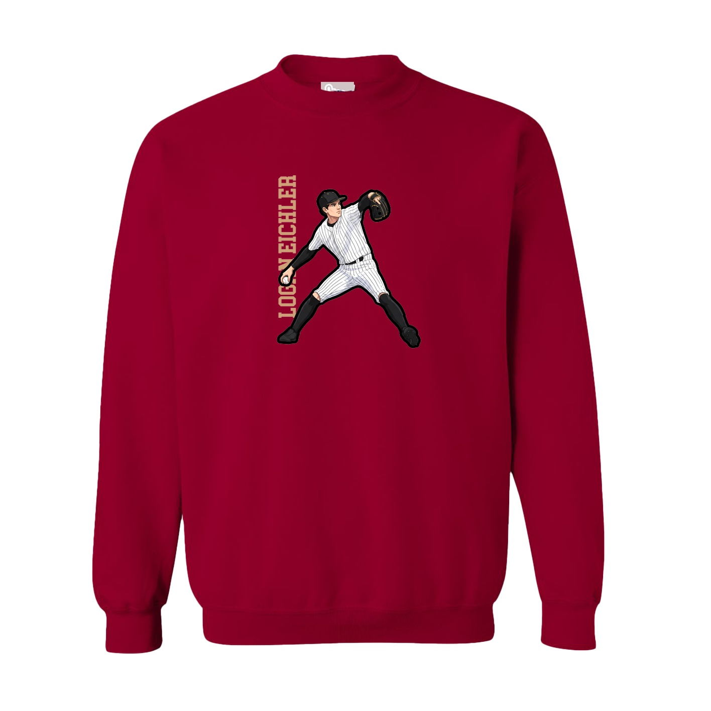 Fleece Crew — Name Vertical in Cardinal