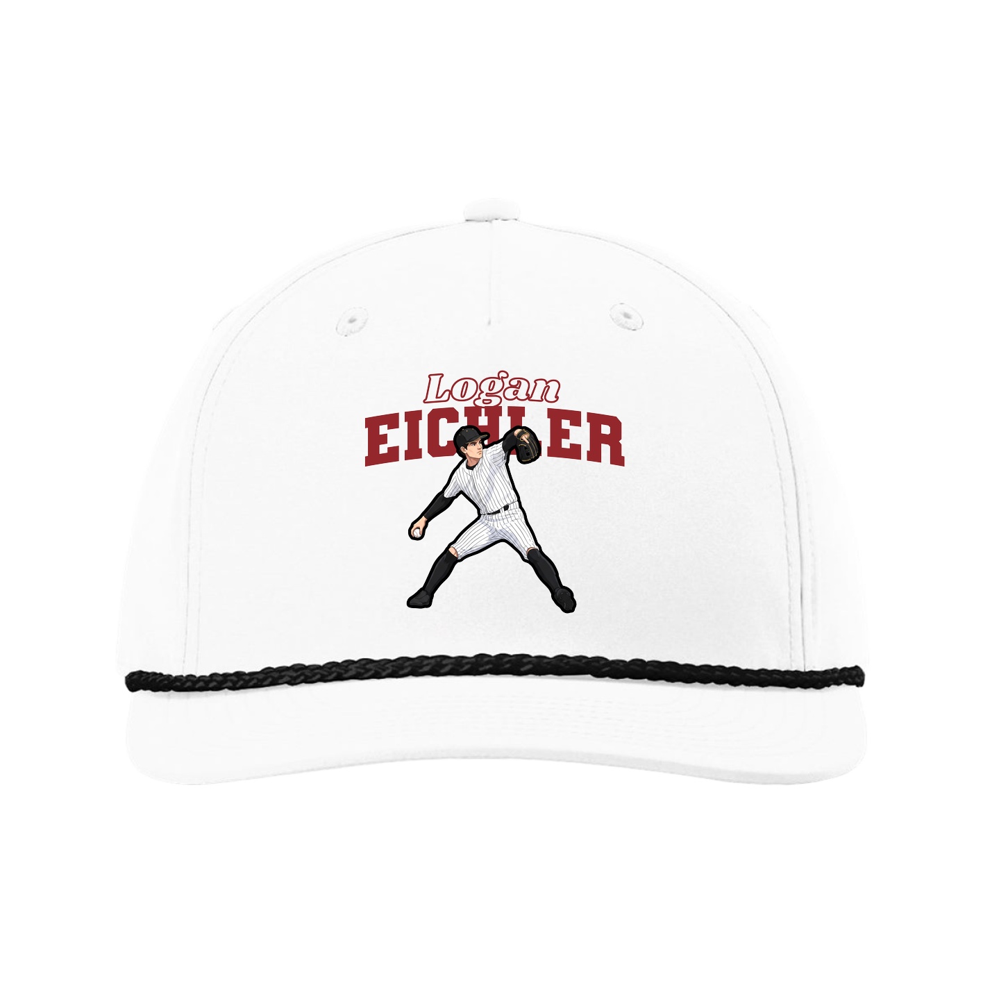 Five-Panel Classic Rope Cap — Name Arch in White