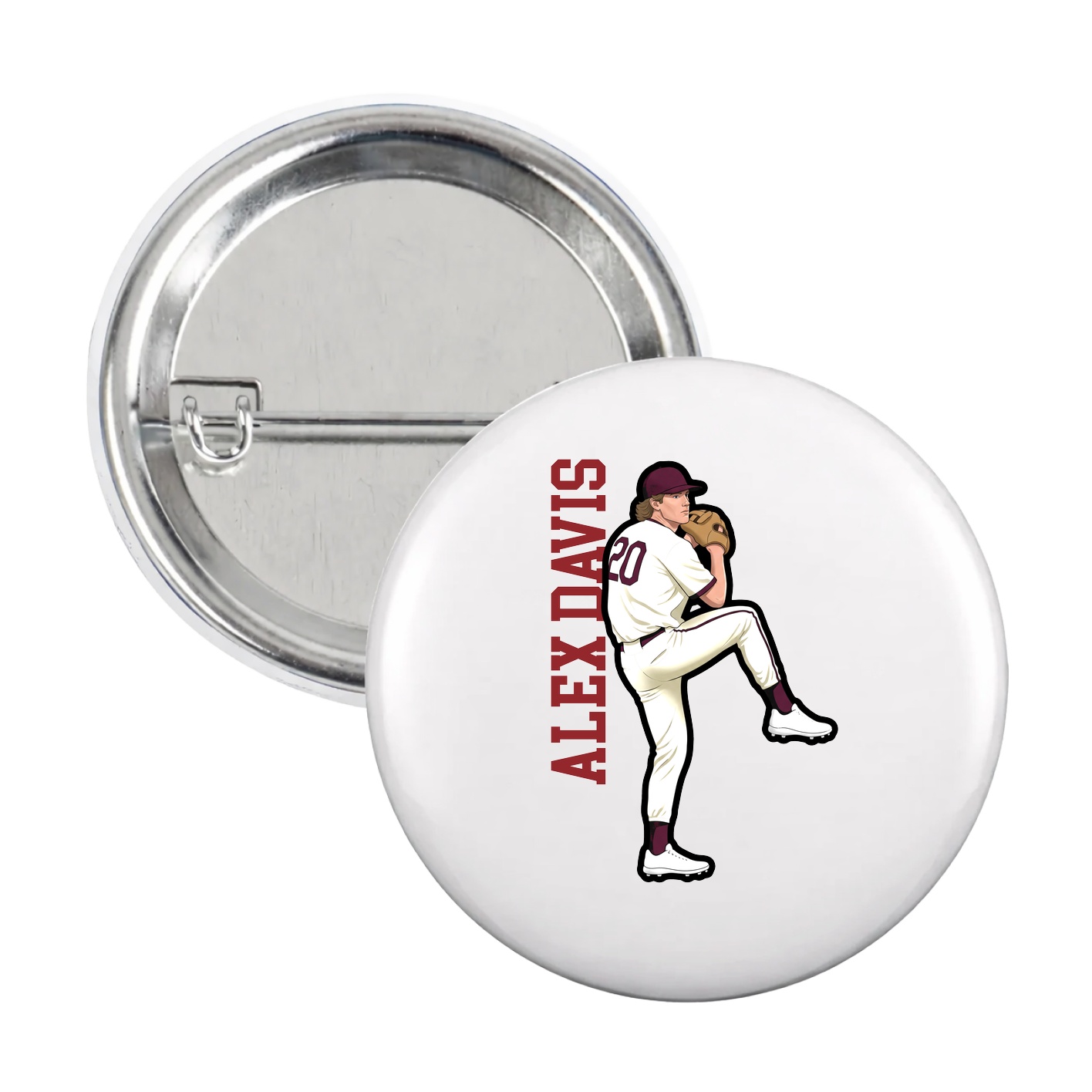Game Day Button — Name Vertical in White