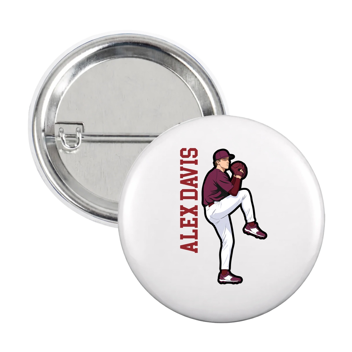 Game Day Button — Name Vertical in White