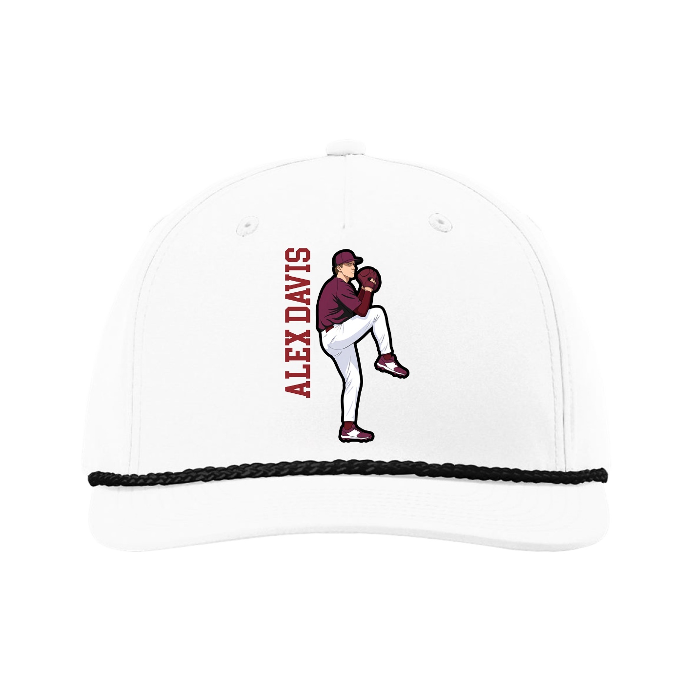 Five-Panel Classic Rope Cap — Name Vertical in White