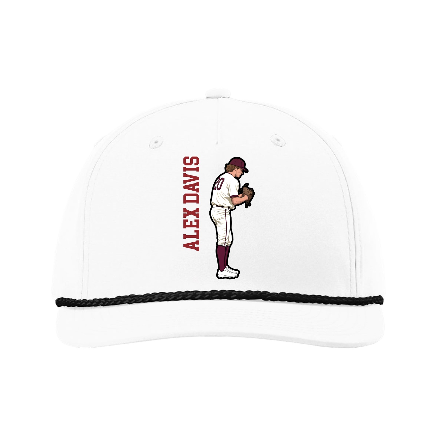 Five-Panel Classic Rope Cap — Name Vertical in White