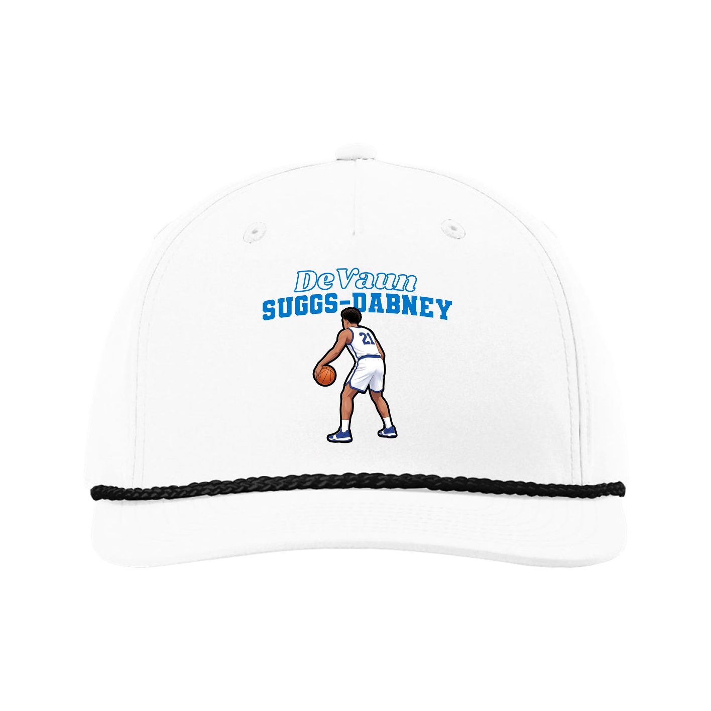 Five-Panel Classic Rope Cap — Name Arch in White