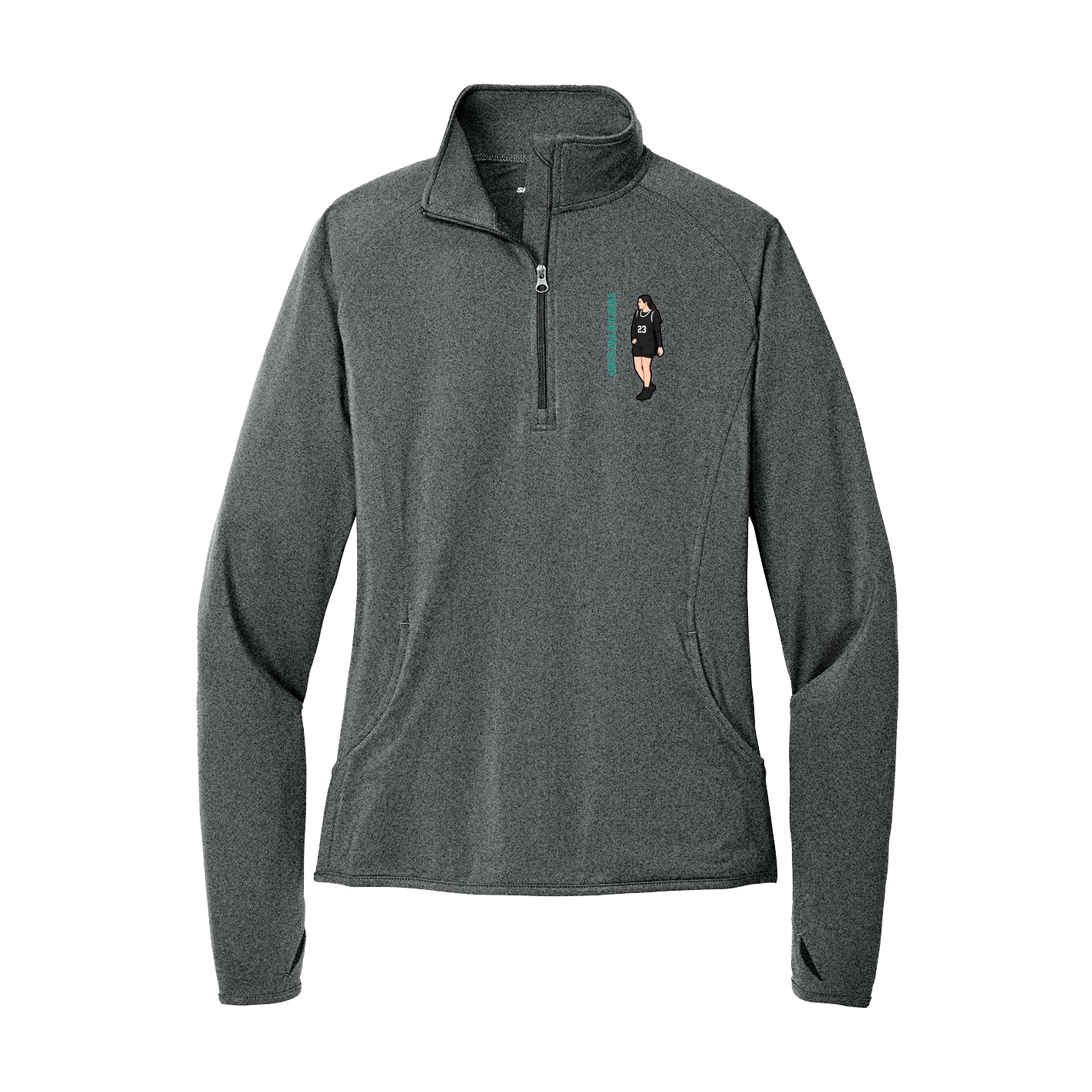 Women's Q-Zip Pullover — Name Vertical in Grey