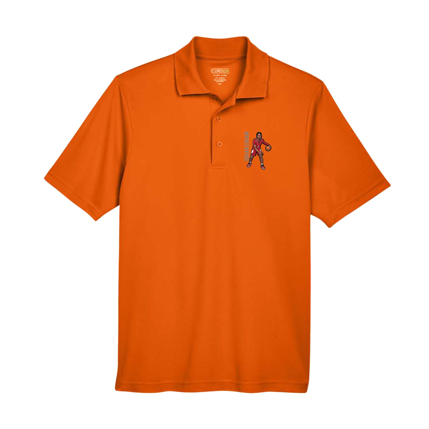 Performance Polo — Name Vertical in Orange
