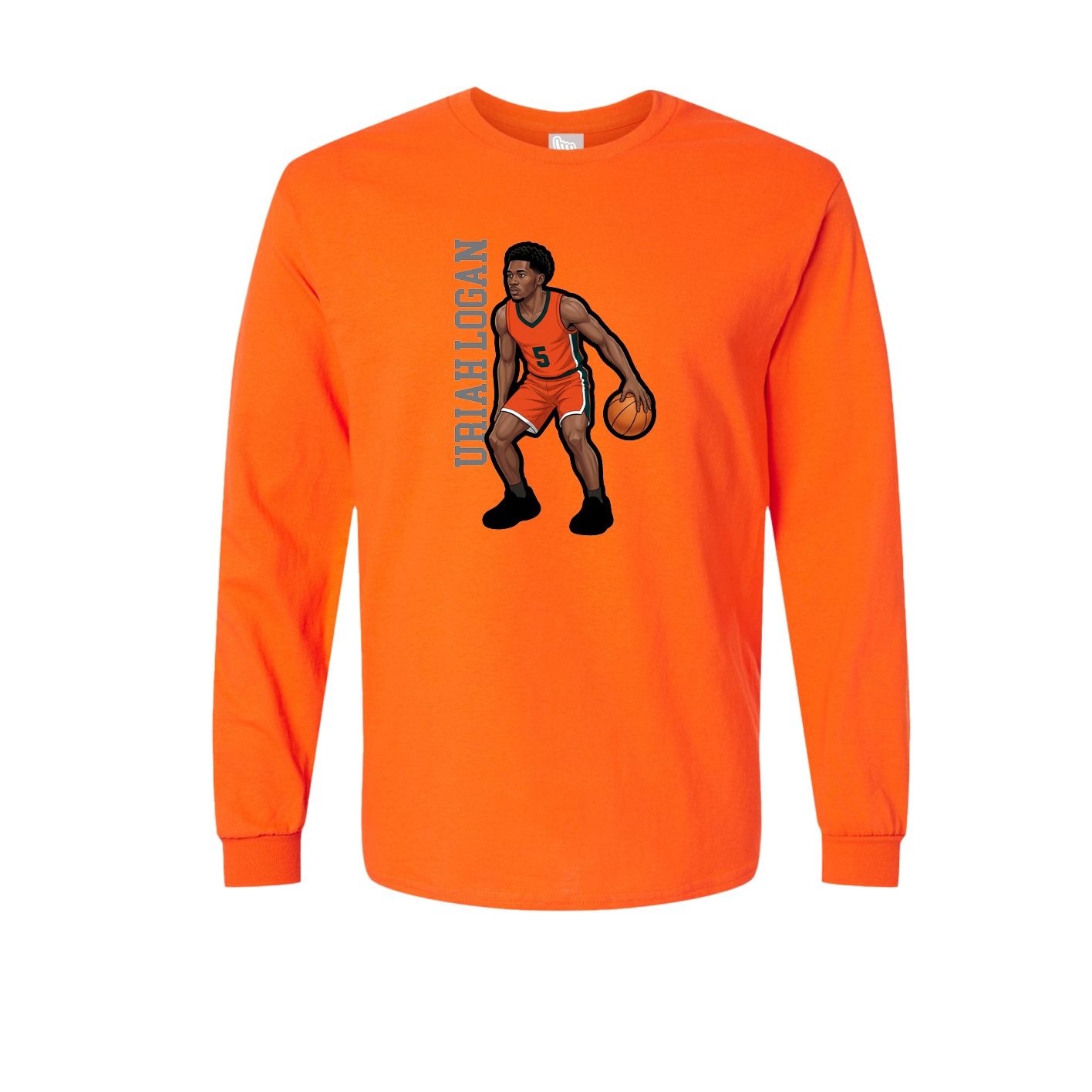 Long Sleeve Tee — Name Vertical in Orange
