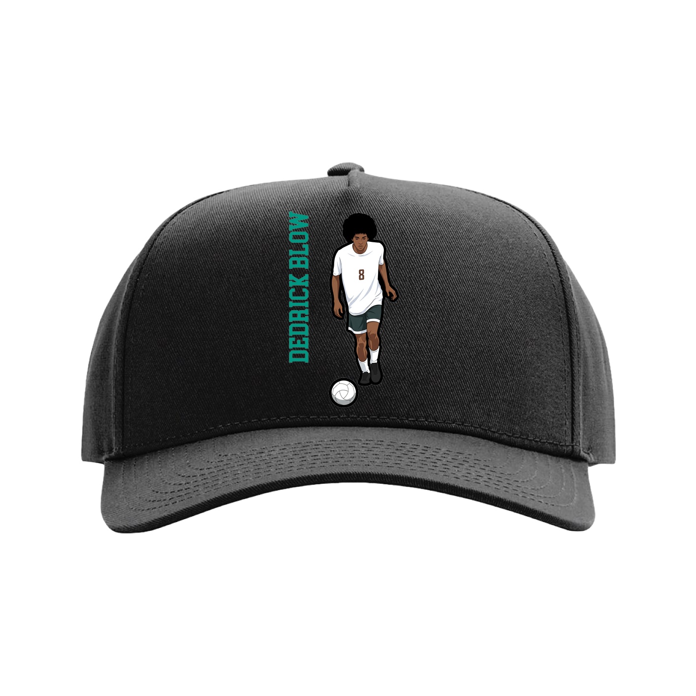 Full Fabric Five-Panel Champ Cap — Name Vertical in Black