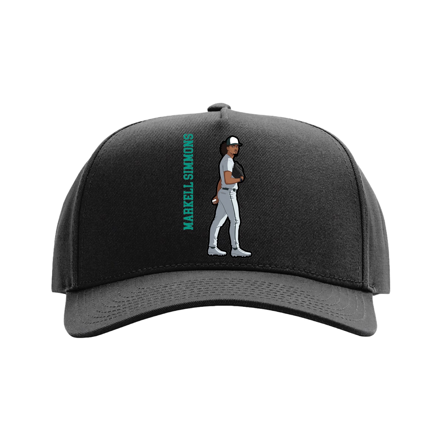 Full Fabric Five-Panel Champ Cap — Name Vertical in Black