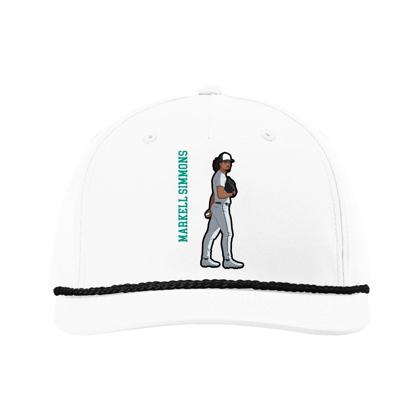 Five-Panel Classic Rope Cap — Name Vertical in White