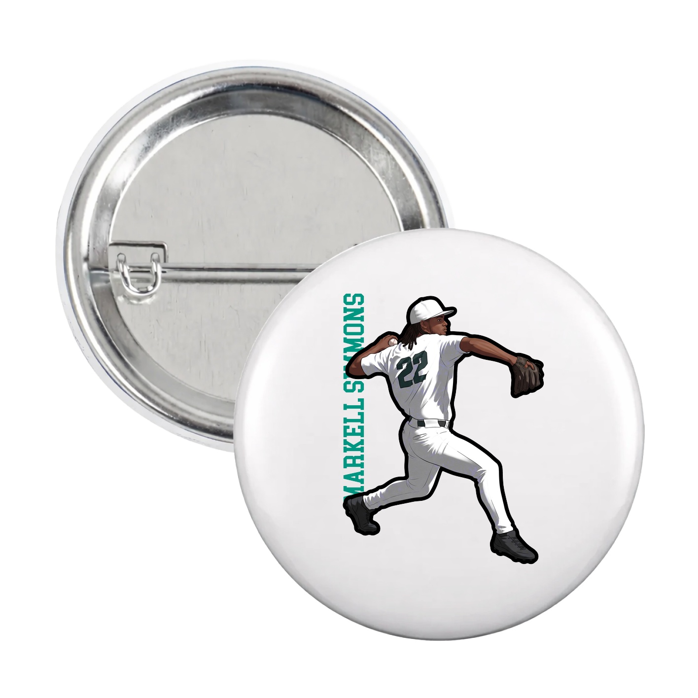 Game Day Button — Name Vertical in White