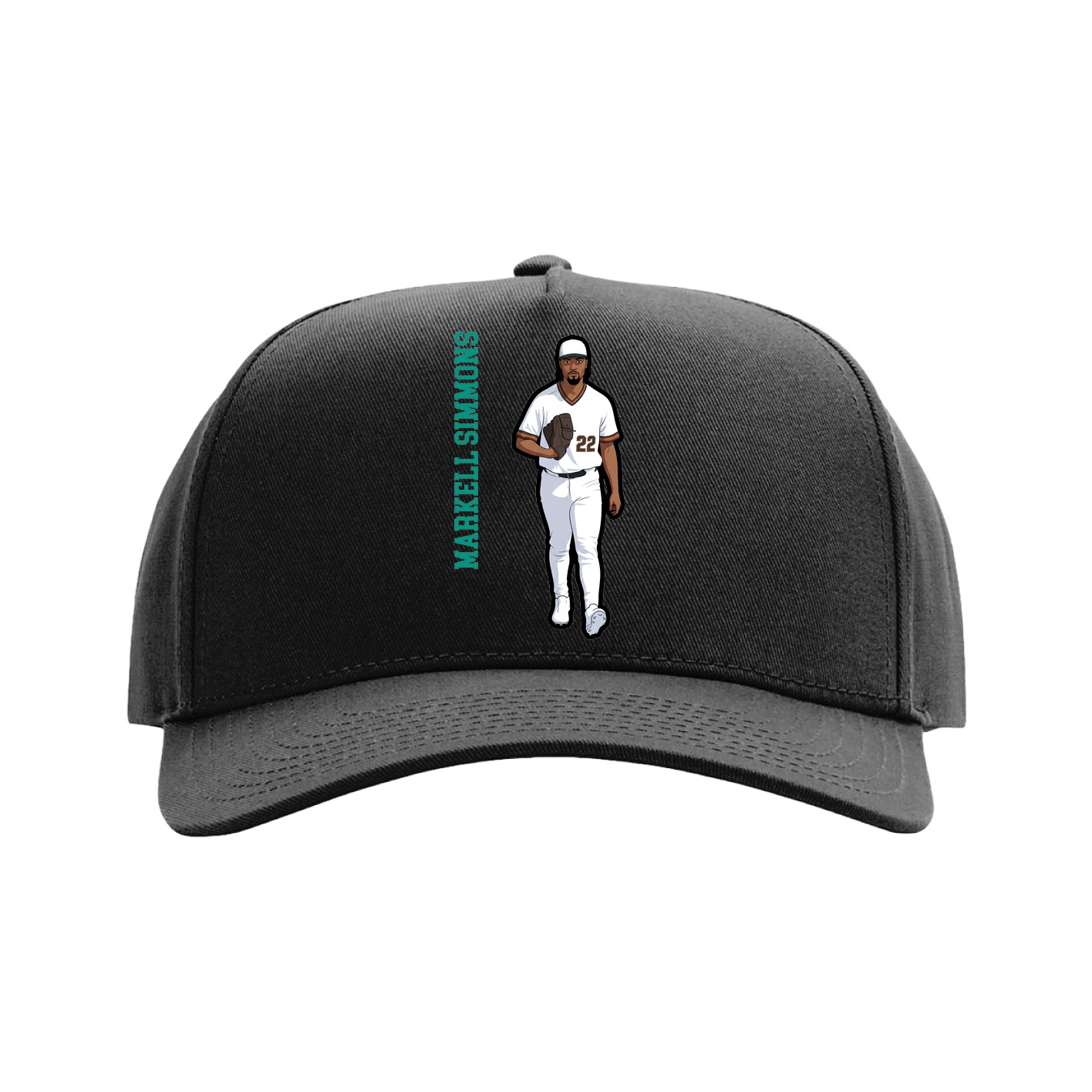 Full Fabric Five-Panel Champ Cap — Name Vertical in Black