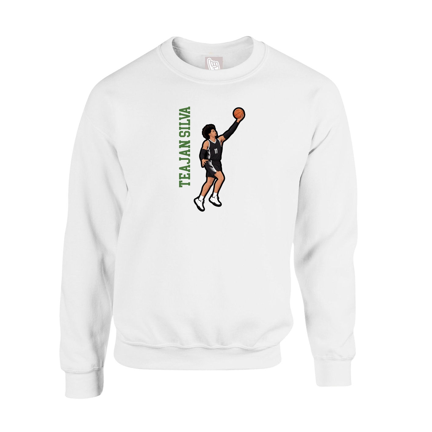 Fleece Crew — Name Vertical in White