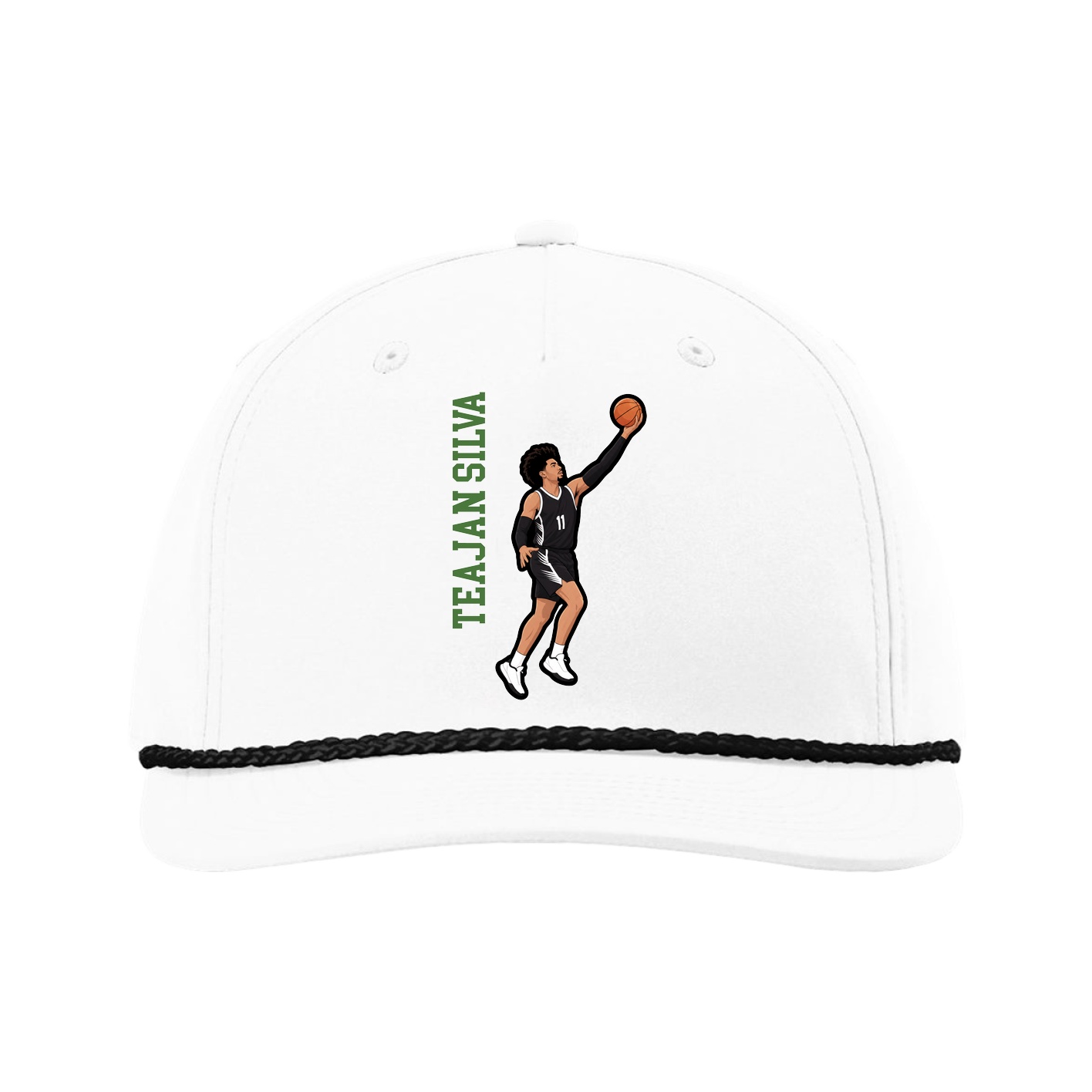 Five-Panel Classic Rope Cap — Name Vertical in White