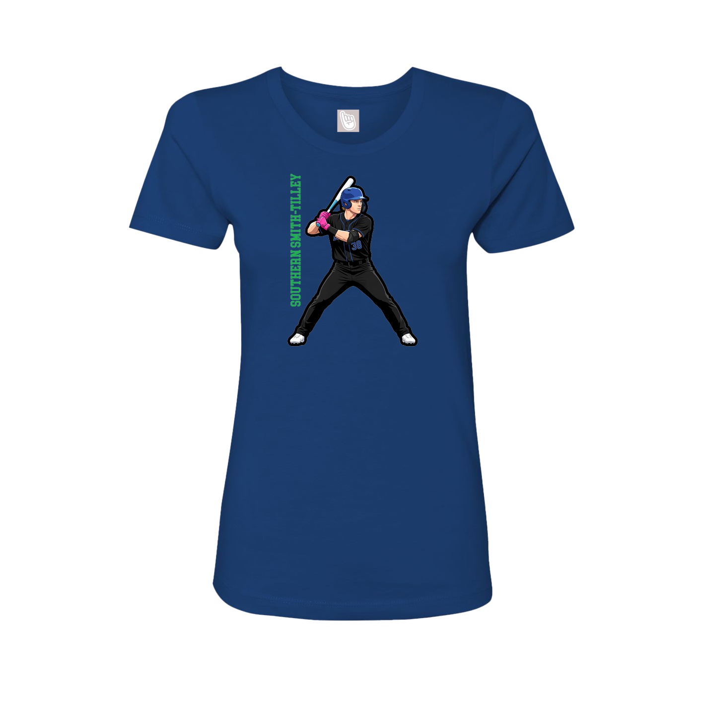 Fitted Women's Tee — Name Vertical in Royal