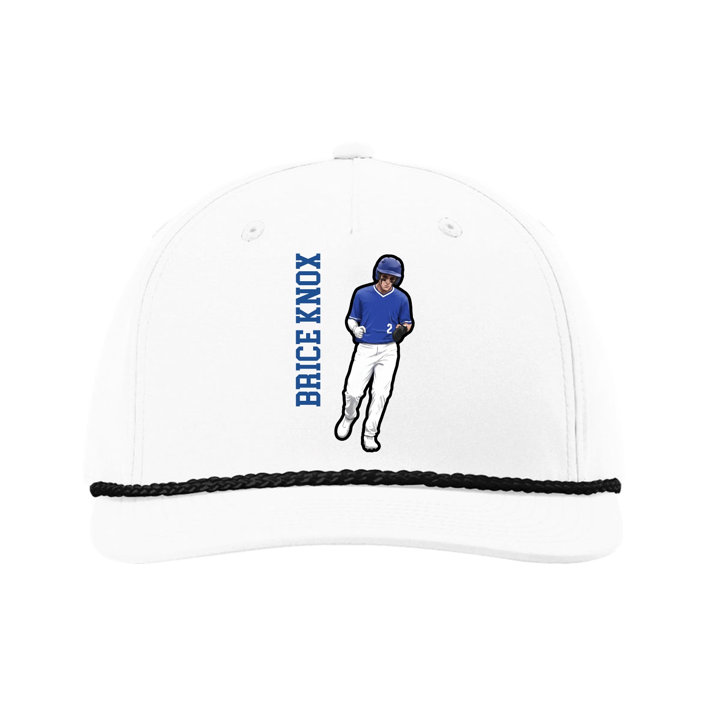 Five-Panel Classic Rope Cap — Name Vertical in White