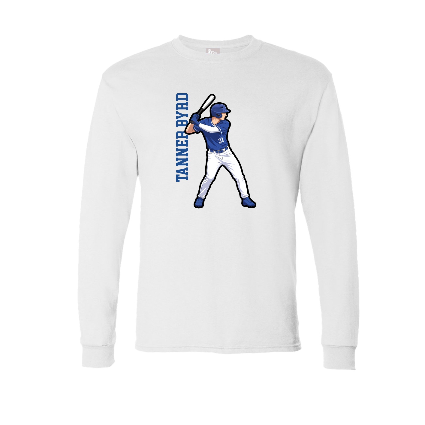 Long Sleeve Tee — Name Vertical in White