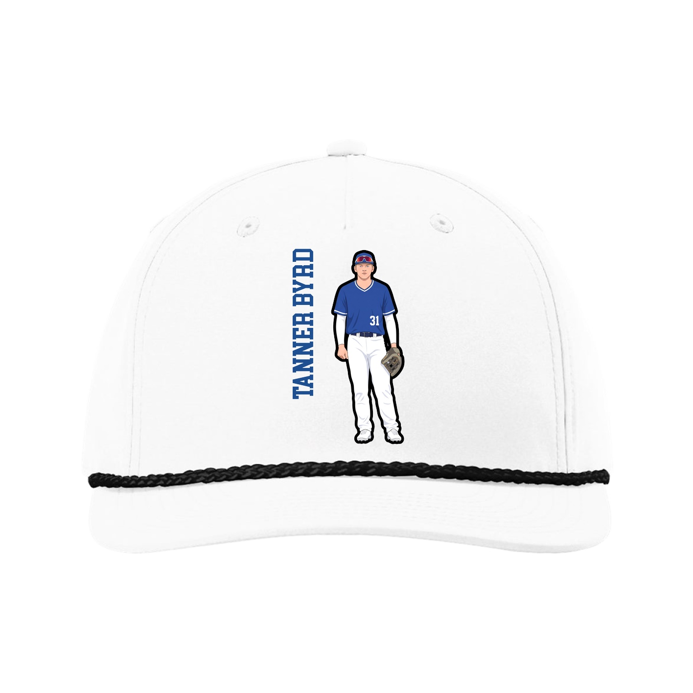 Five-Panel Classic Rope Cap — Name Vertical in White