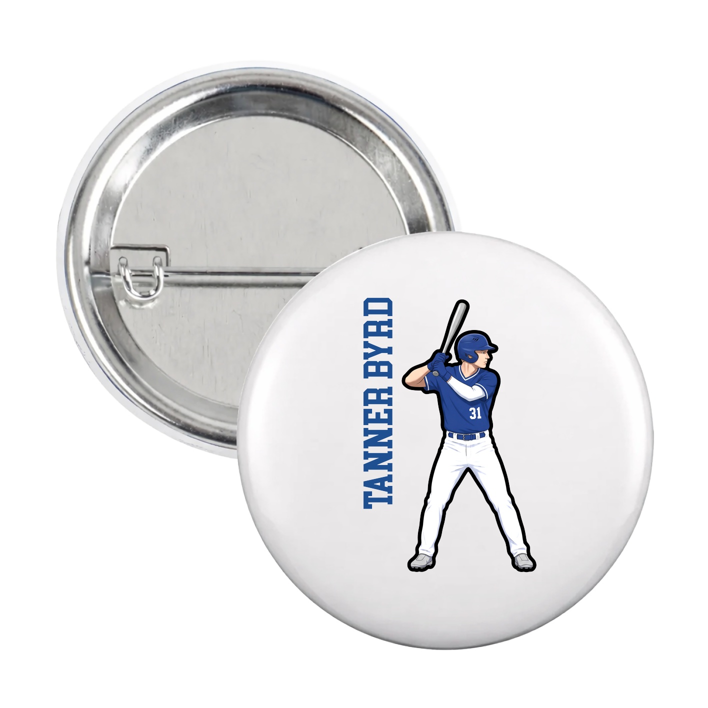 Game Day Button — Name Vertical in White
