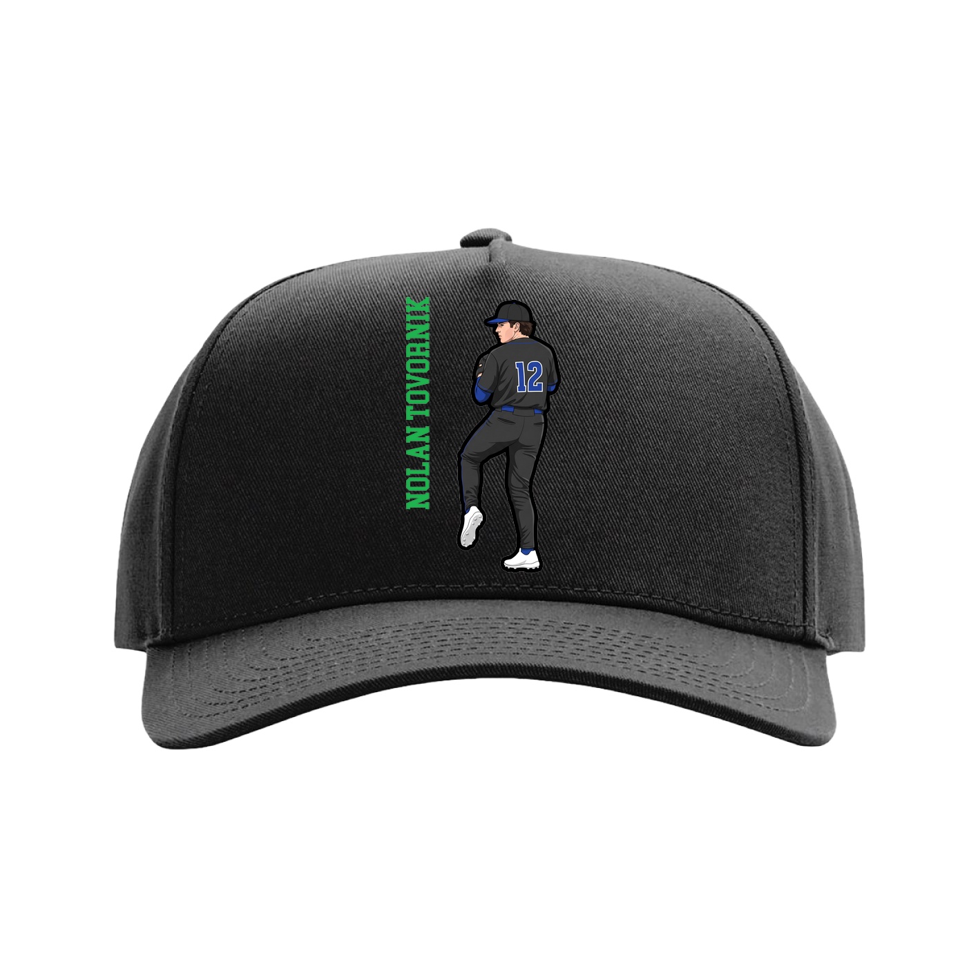 Full Fabric Five-Panel Champ Cap — Name Vertical in Black