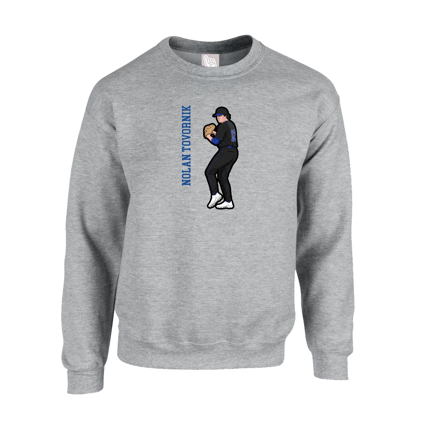 Fleece Crew — Name Vertical in Grey