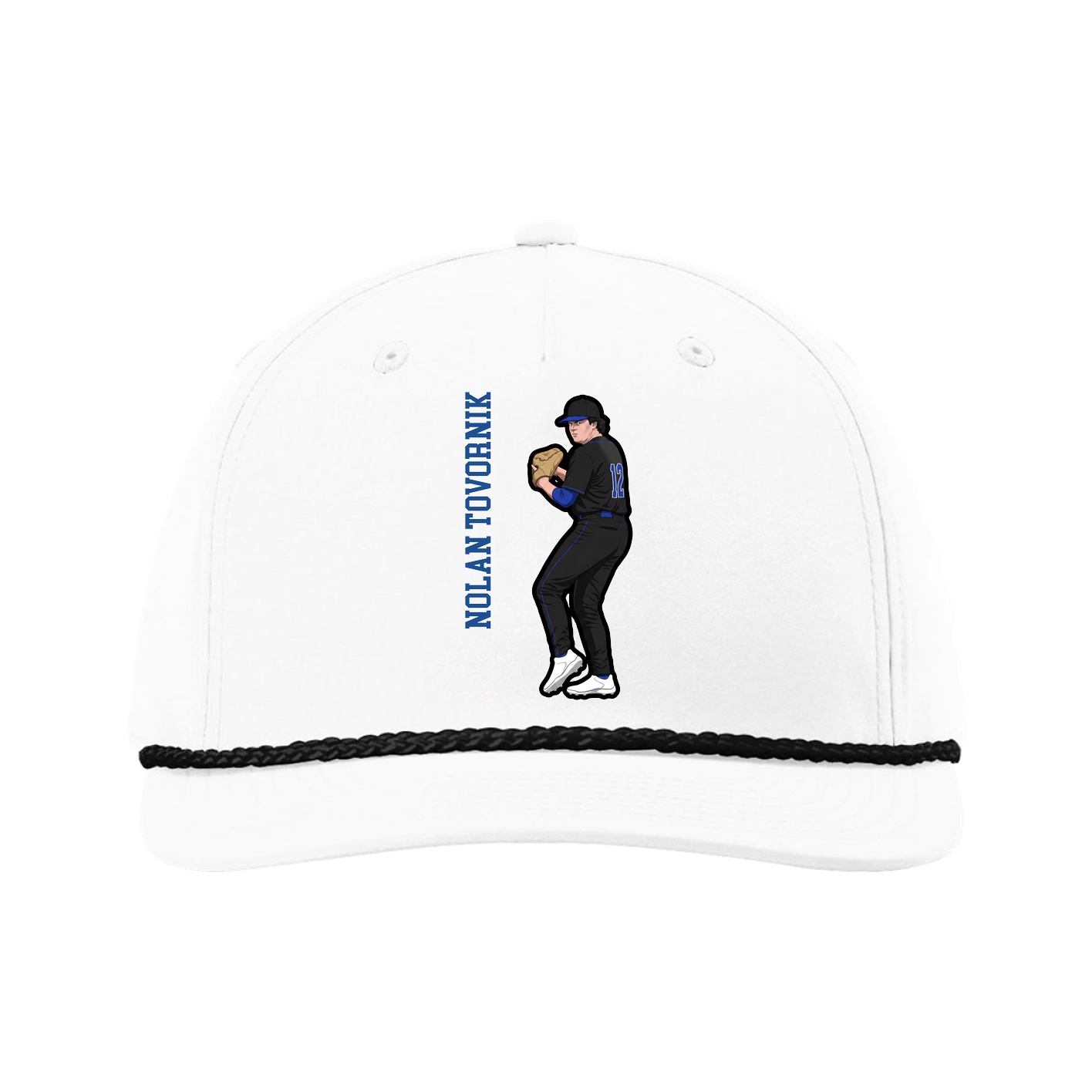 Five-Panel Classic Rope Cap — Name Vertical in White