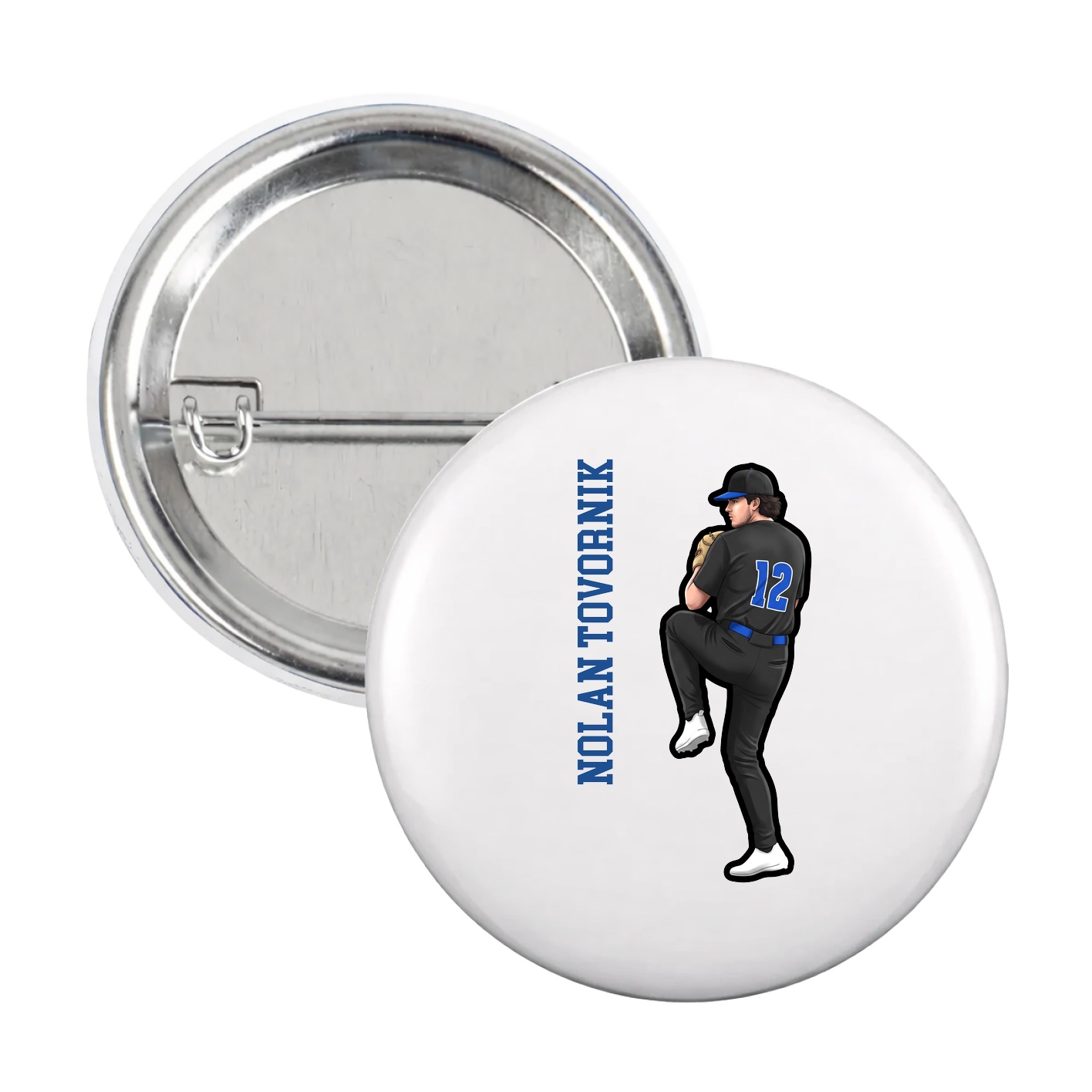 Game Day Button — Name Vertical in White