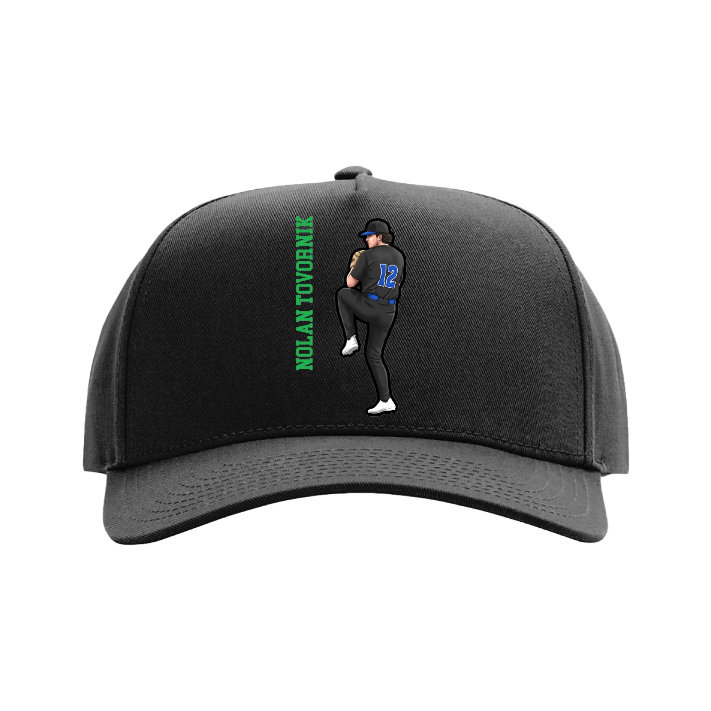 Full Fabric Five-Panel Champ Cap — Name Vertical in Black