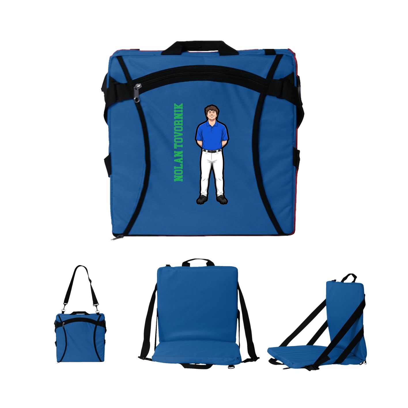 Folding Stadium Seat — Name Vertical in Royal