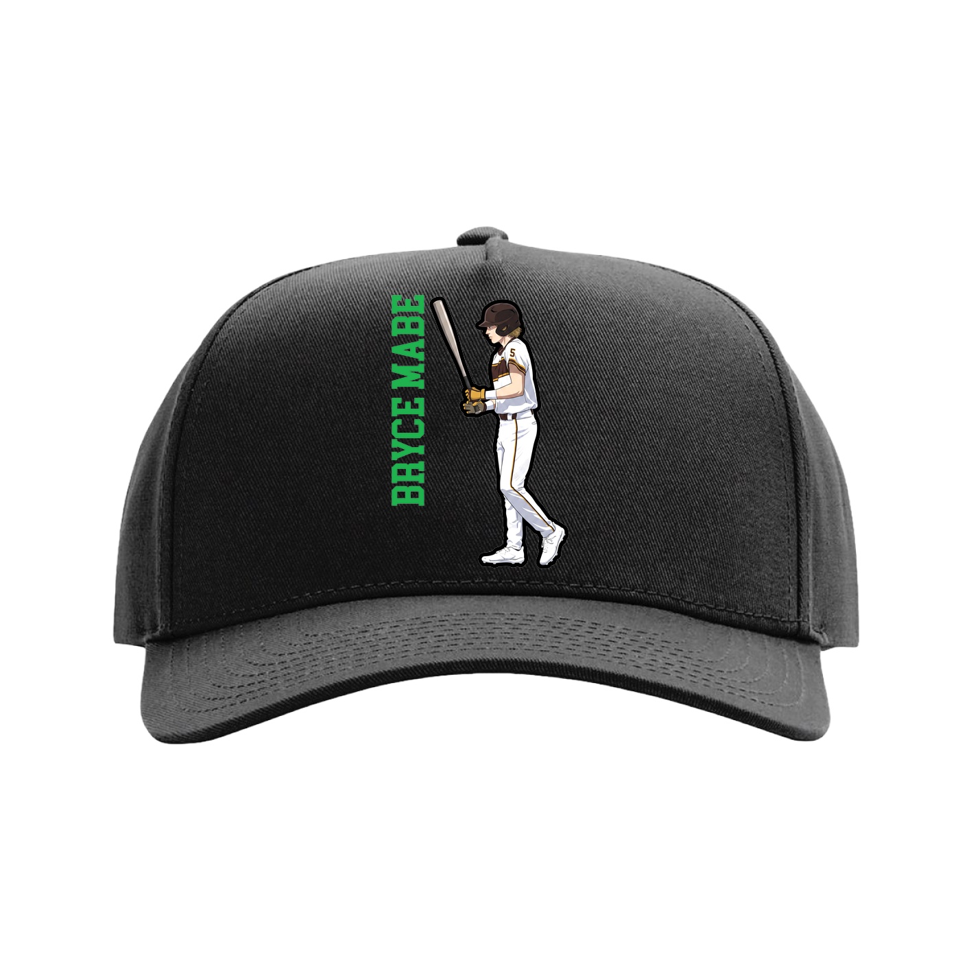 Full Fabric Five-Panel Champ Cap — Name Vertical in Black