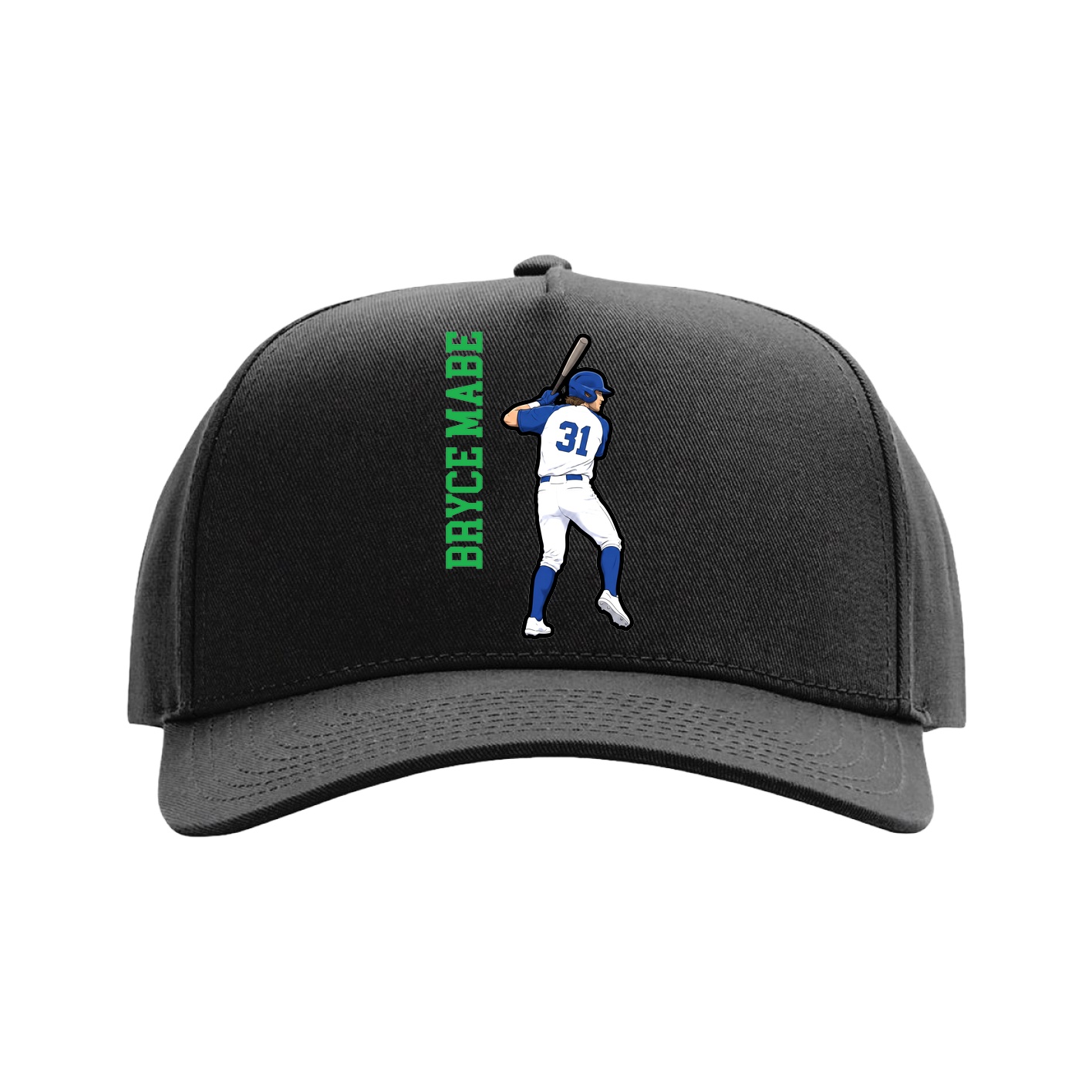 Full Fabric Five-Panel Champ Cap — Name Vertical in Black
