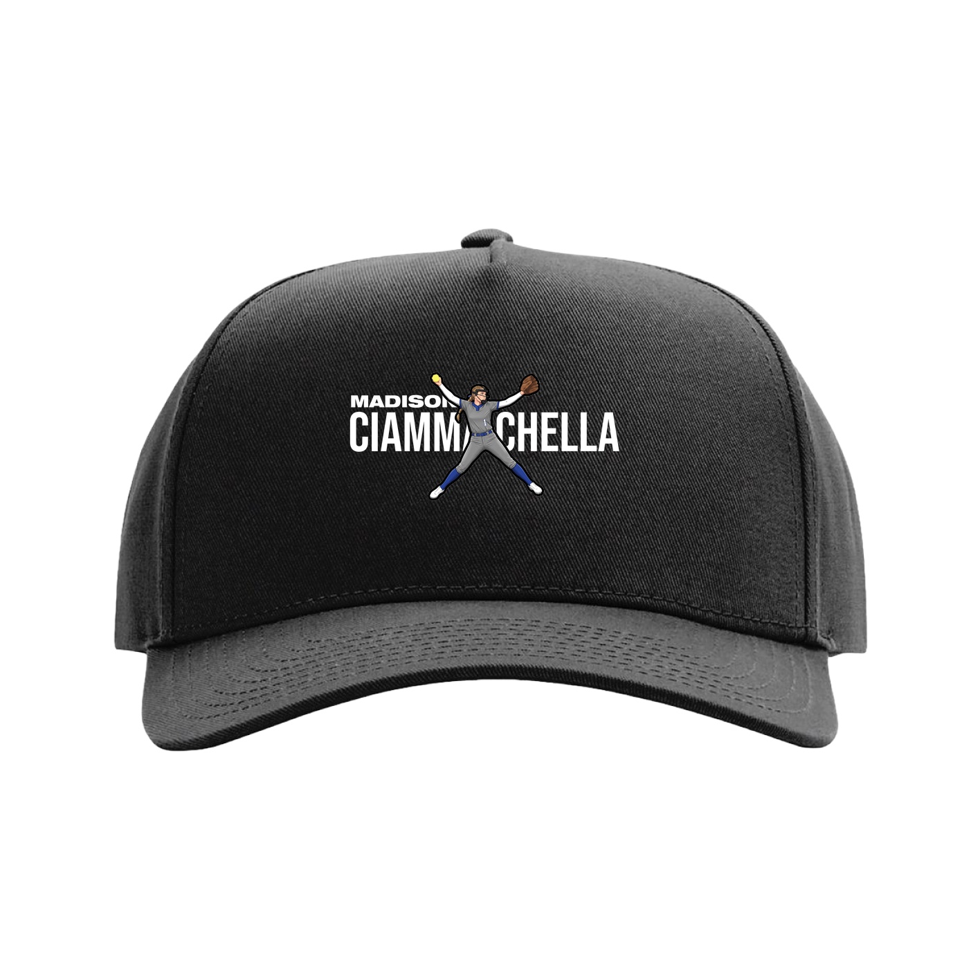 Full Fabric Five-Panel Champ Cap — Player Name in Black