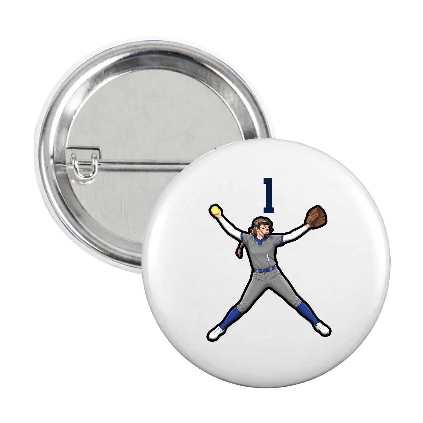 Game Day Button — Number Top in White