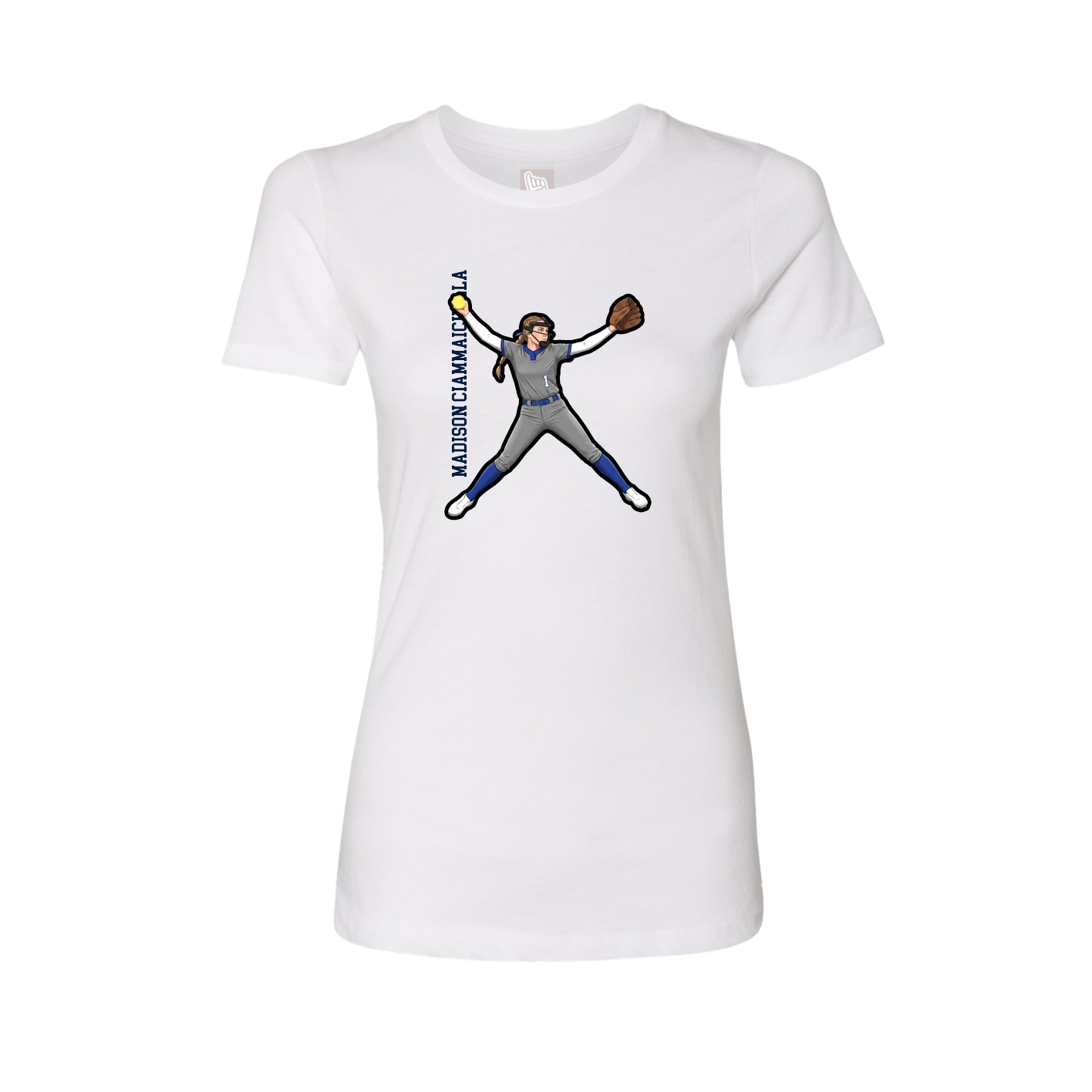Fitted Women's Tee — Name Vertical in White