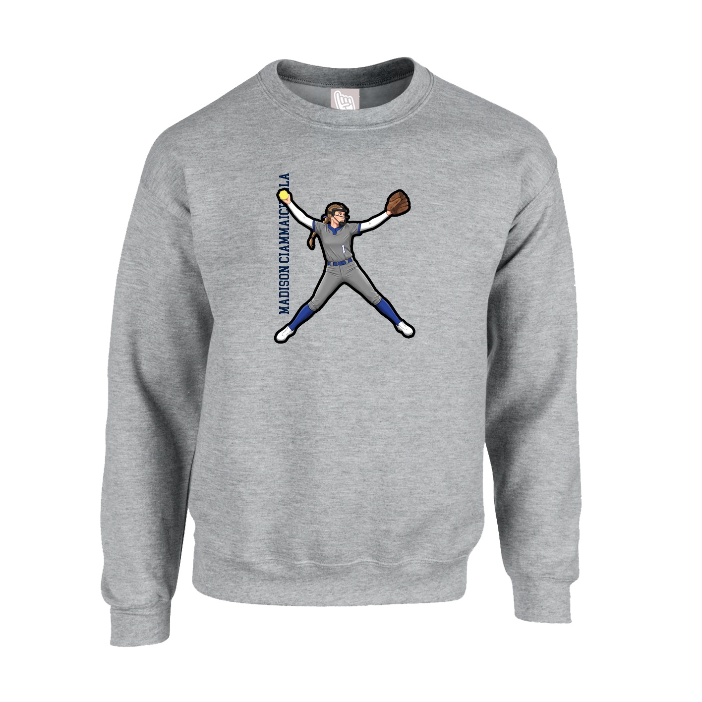 Fleece Crew — Name Vertical in Grey