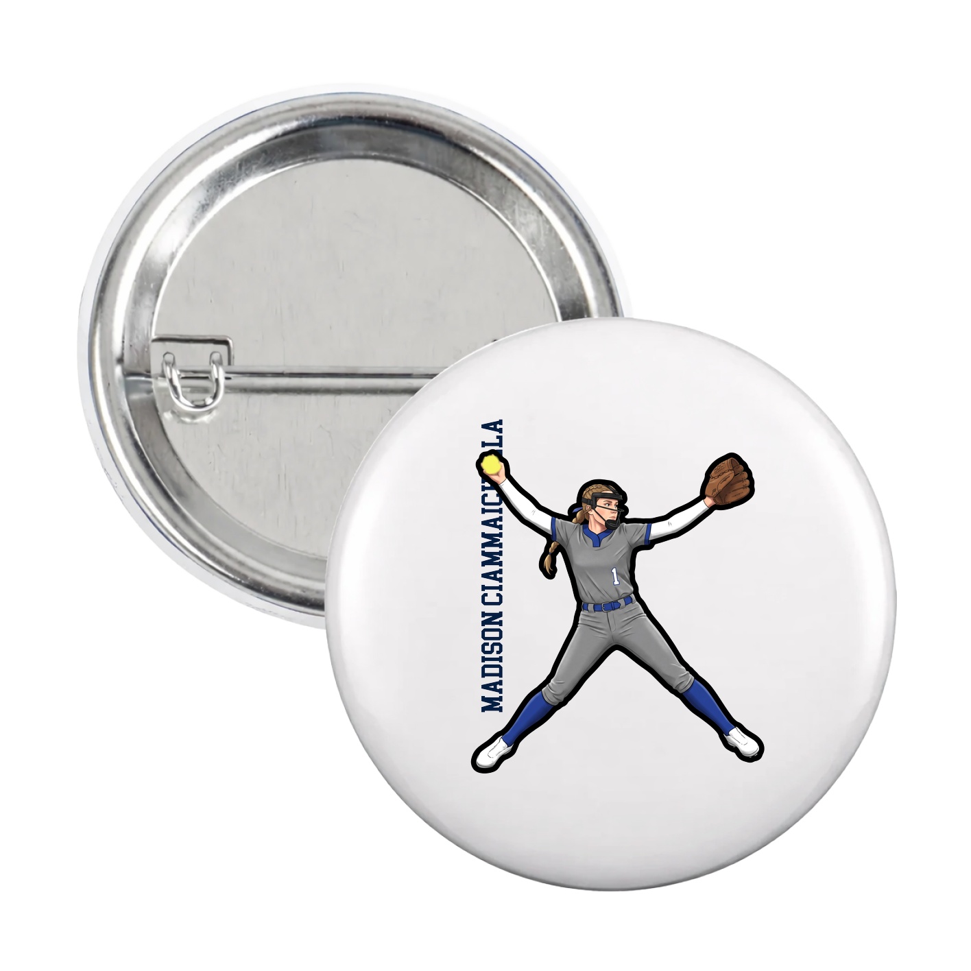 Game Day Button — Name Vertical in White