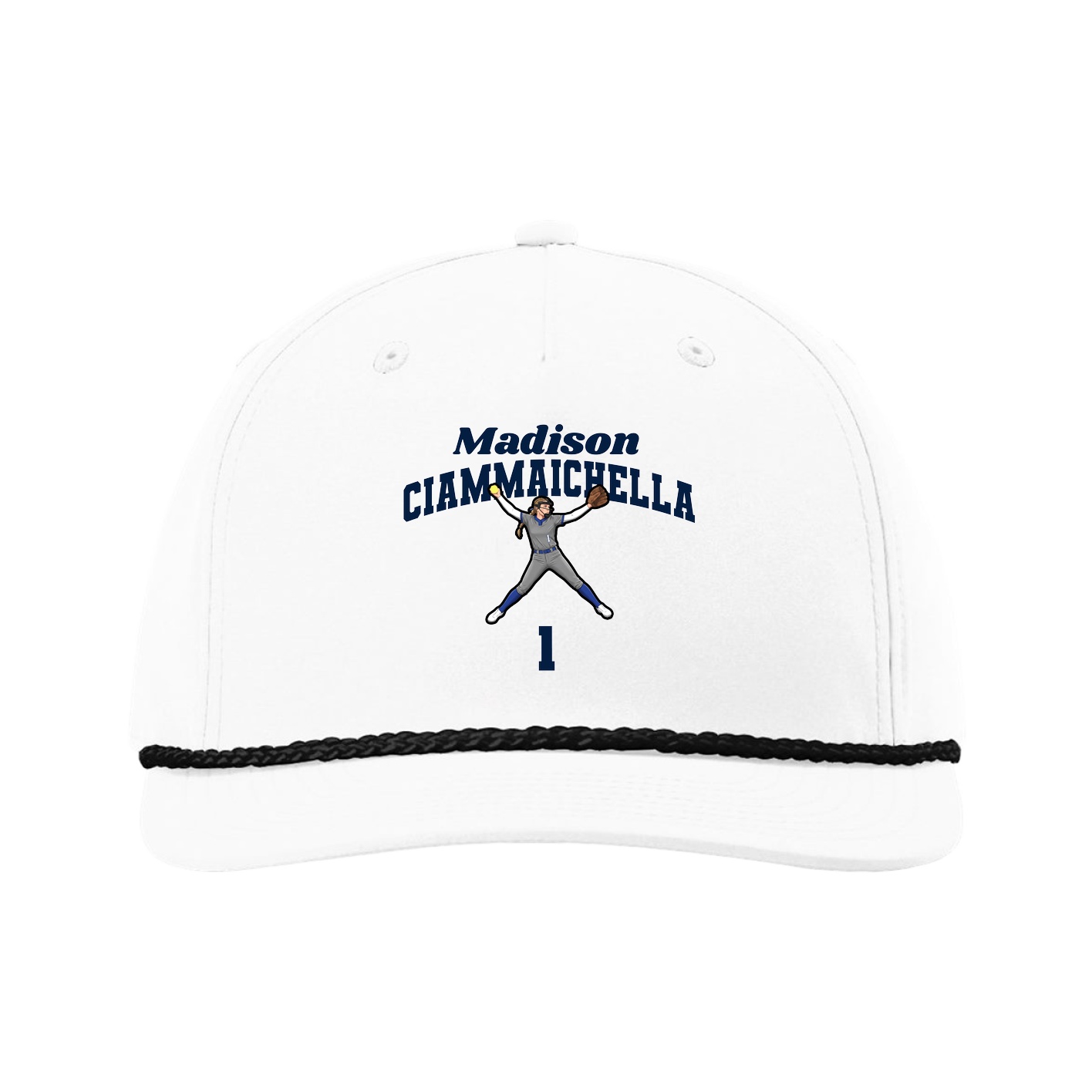 Five-Panel Classic Rope Cap — Signature Arch in White