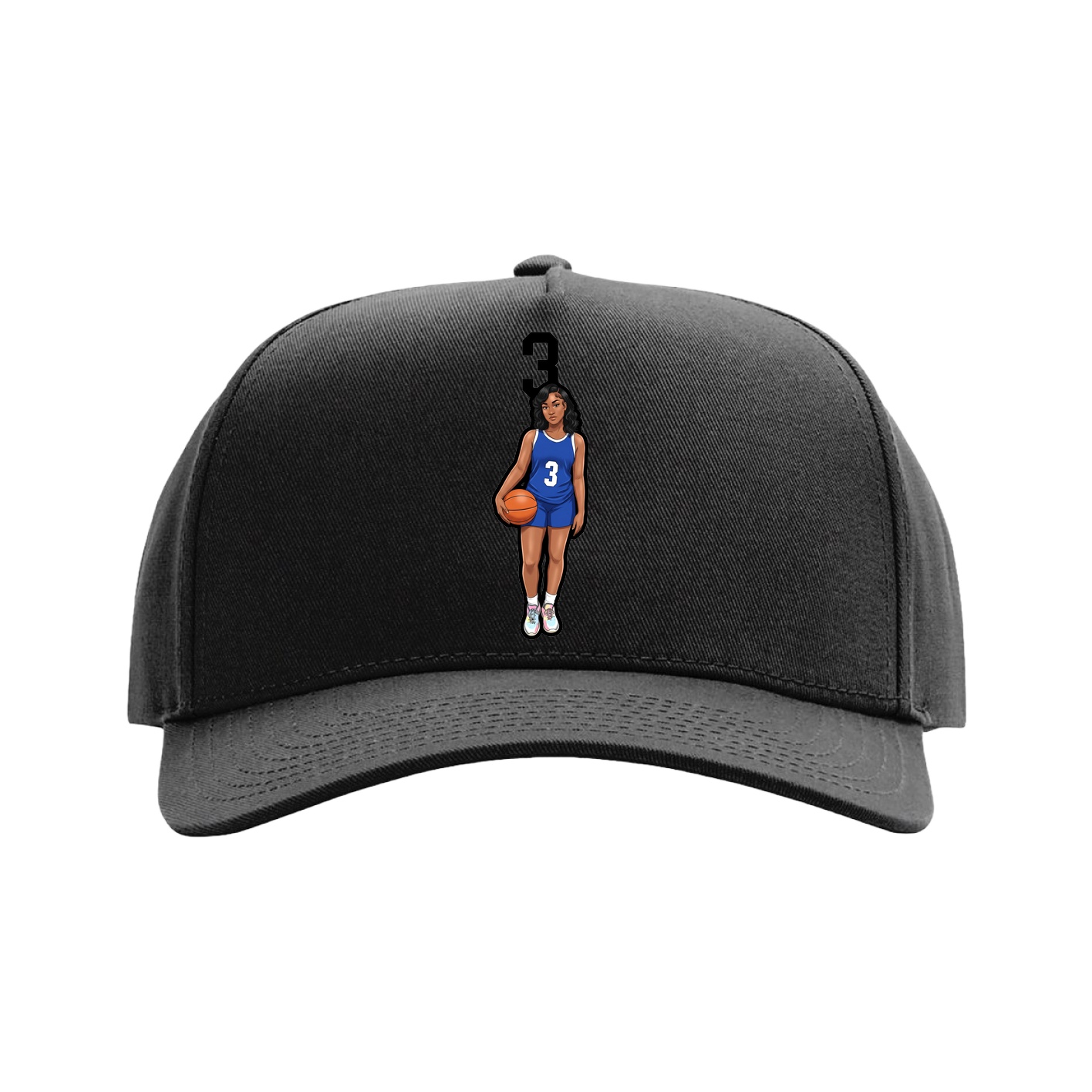 Full Fabric Five-Panel Champ Cap — Number Top in Black